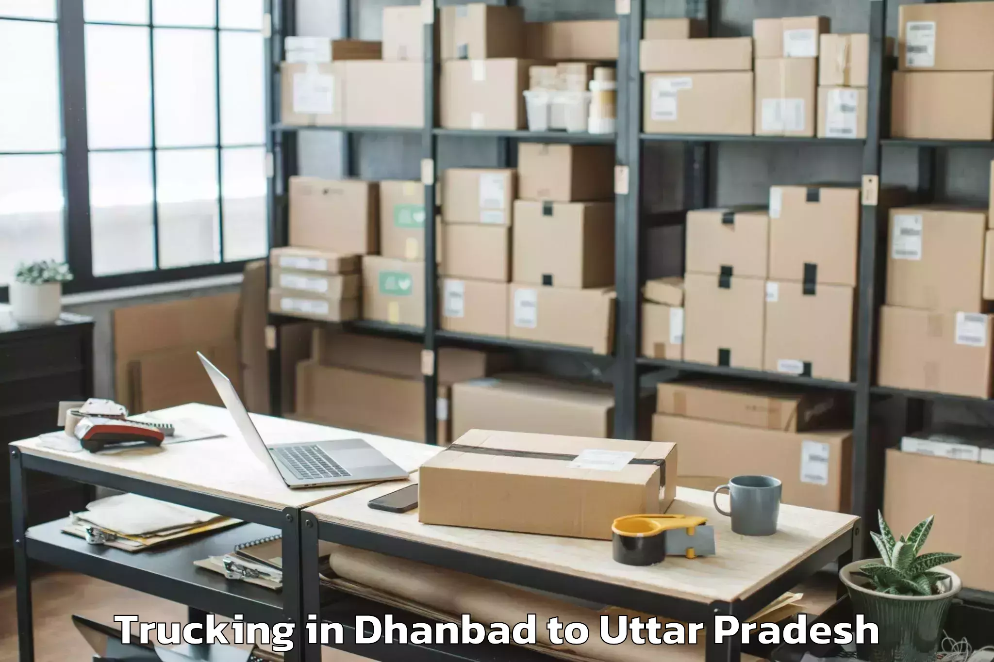 Affordable Dhanbad to Jananayak Chandrashekhar Unive Trucking